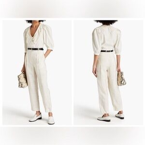 🌿 NEW Sandro Paris Pinstripe Bernardo Trousers | Ecru Noir | Size 36 (US 4)